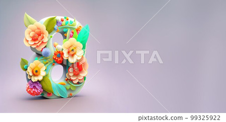 Illustration of number 8 and floral decoration for background and banner for 8th march women's day with copy space 99325922