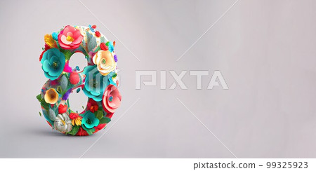 Illustration of number 8 and floral decoration for background and banner for 8th march women's day with copy space Illustration of number 8 and floral decoration for background and banner for 8th march women's day with copy space 99325923