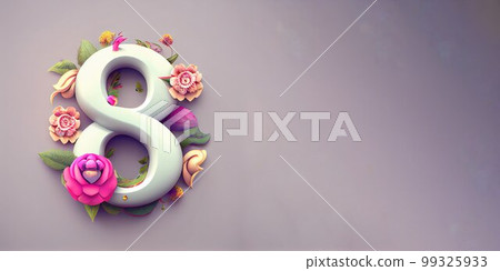 Illustration of number 8 and floral decoration for background and banner for 8th march women's day with copy space Illustration of number 8 and floral decoration for background and banner for 8th march women's day with copy space 99325933