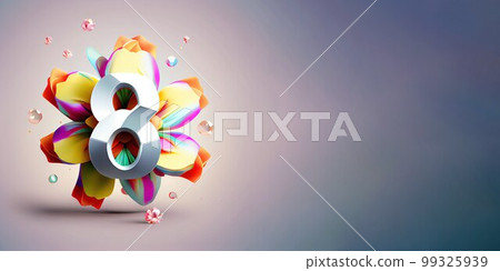 Illustration of number 8 and floral decoration for background and banner for 8th march women's day with copy space 99325939