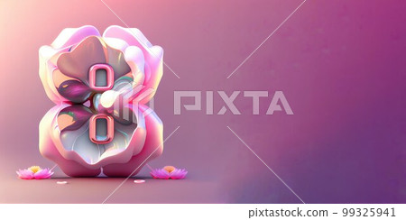 Illustration of number 8 and floral decoration for background and banner for 8th march women's day with copy space 99325941