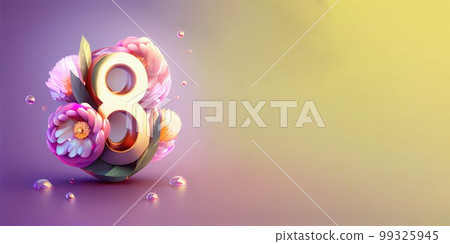 Illustration of number 8 and floral decoration for background and banner for 8th march women's day with copy space Illustration of number 8 and floral decoration for background and banner for 8th march women's day with copy space 99325945