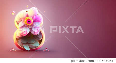 Illustration of number 8 and floral decoration for background and banner for 8th march women's day with copy space 99325963