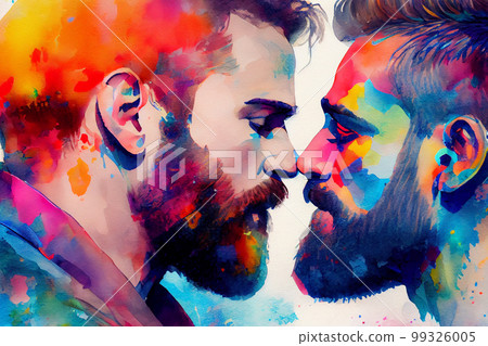 A passionate portrait of two gay men about to kiss, capturing the love and affection between partners, generative ai A passionate portrait of two gay men about to kiss, capturing the love and affection between partners, generative ai 99326005