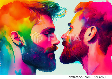 A passionate portrait of two gay men about to kiss, capturing the love and affection between partners, generative ai 99326006