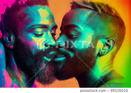 A passionate portrait of two black gay men about to kiss, capturing the love and affection between partners, generative ai A passionate portrait of two black gay men about to kiss, capturing the love and affection between partners, generative ai 99326018