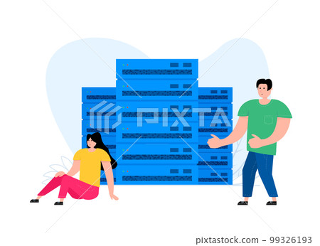 People are standing near the data center. Servers, big data. 99326193