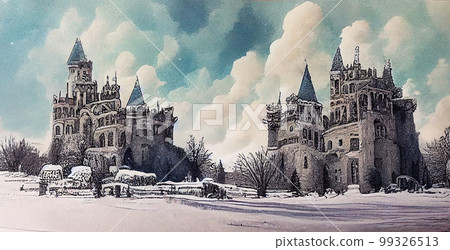 Fairytale beautiful winter castle, ai illustration 99326513