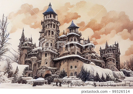 Fairytale beautiful winter castle, ai illustration Fairytale beautiful winter castle, ai illustration 99326514