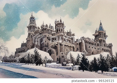 Fairytale beautiful winter castle, ai illustration Fairytale beautiful winter castle, ai illustration 99326515