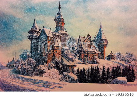 Fairytale beautiful winter castle, ai illustration 99326516