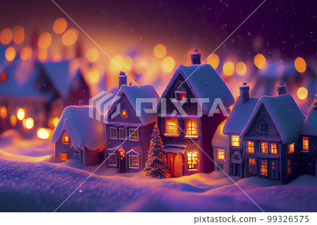 Christmas village with snow. Winter village landscape. Christmas holidays. Generative ai illustration 99326575
