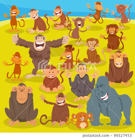 happy cartoon monkeys and apes animal characters group 99327453