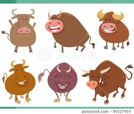 cartoon funny bulls farm animal characters set 99327454