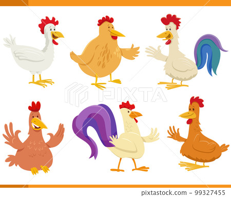 cartoon funny chickens farm animal characters set 99327455