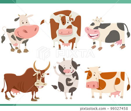 cartoon happy cows farm animal characters set 99327458