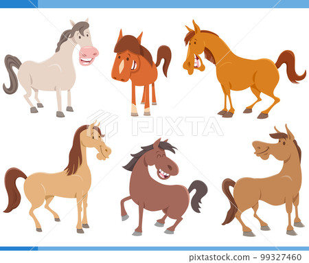 cartoon funny horses farm animal characters set 99327460