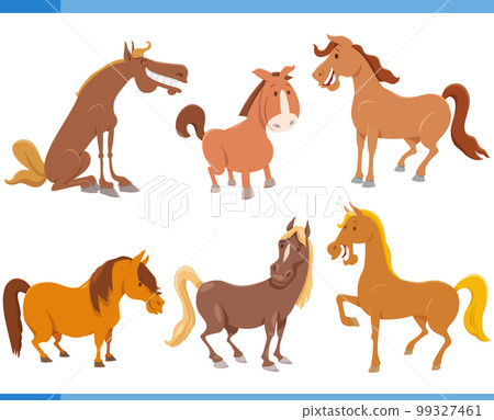 cartoon happy horses farm animal characters set 99327461