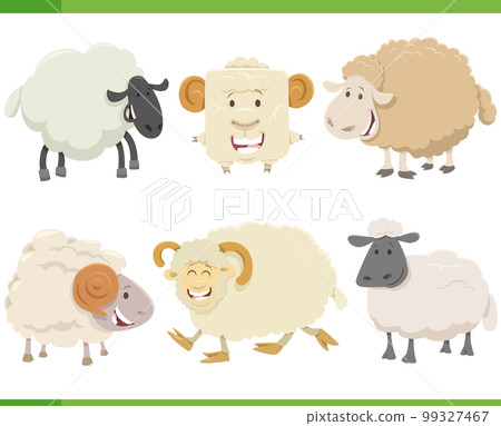 cartoon happy sheep farm animal characters set 99327467