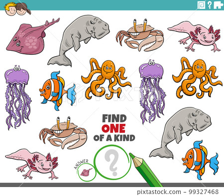 one of a kind task with funny cartoon marine animals 99327468