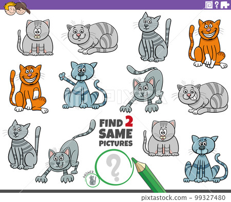 find two same cartoon cat characters educational task 99327480