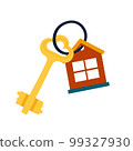House keys with house shaped keychain isolated on background vector flat design. 99327930