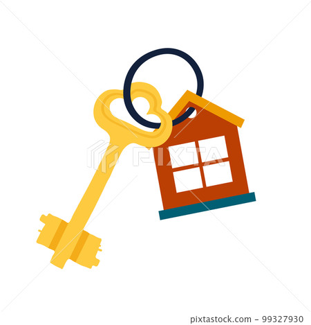 House keys with house shaped keychain isolated on background vector flat design. 99327930