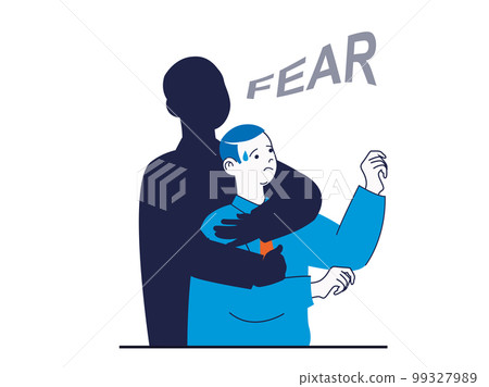 Mental health concept with character situation. Silhouette of human stop frightened man suffering from self doubt and panic attacks. Vector illustration with people scene in flat design for web 99327989