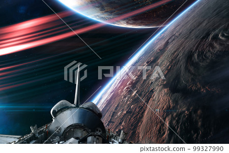 Shuttle in orbit of deep space planet 99327990
