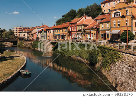 Knjazevac Old Town and Embankment with Bridge and Sailboat Knjazevac Old Town and Embankment with Bridge and Sailboat 99328170