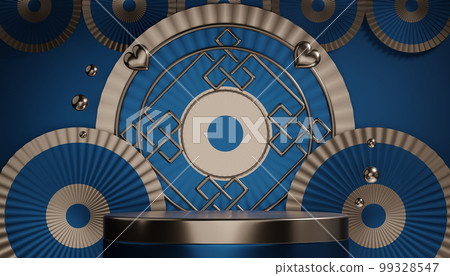 Dark blue geometric background, japanese style podium blue concept . 99328547
