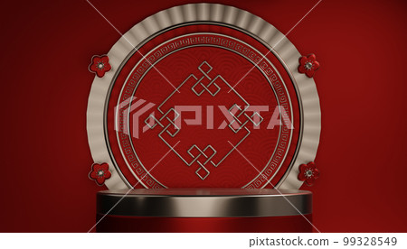 Red podium show cosmetic product geometric 99328549