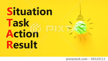 STAR situation task action result symbol. Concept words STAR situation task action result on yellow paper on beautiful yellow background. Business STAR situation task action result concept. Copy space STAR situation task action result symbol. Concept words STAR situation task action result on yellow paper on beautiful yellow background. Business STAR situation task action result concept. Copy space 99329111