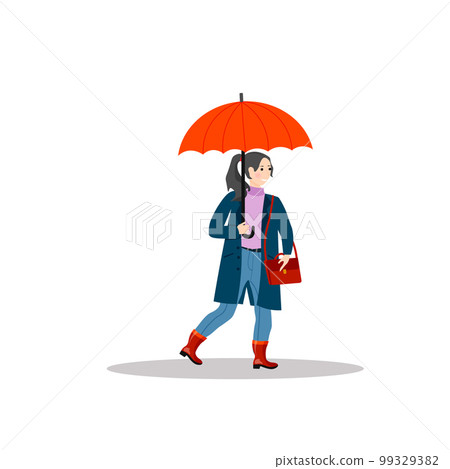 Girl with an umbrella. Walking in rainy weather. 99329382