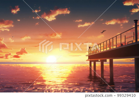 Sunset, sea and pier 99329410