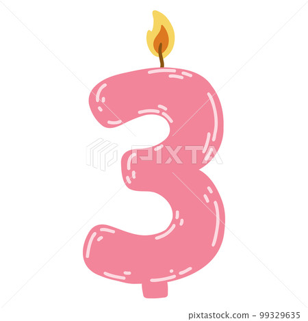 Candle number two in flat style. Hand drawn vector illustration of 2 symbol burning candle, design element for birthday cakes 99329635