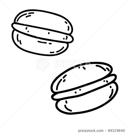 Hand drawn doodle macaroon cookies. Vector illustration of sweet dessert, pastry food 99329640