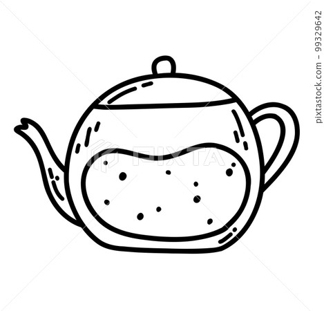 Hand drawn doodle teapot with coffee or tea. Vector illustration of kitchenware, kettle icon 99329642