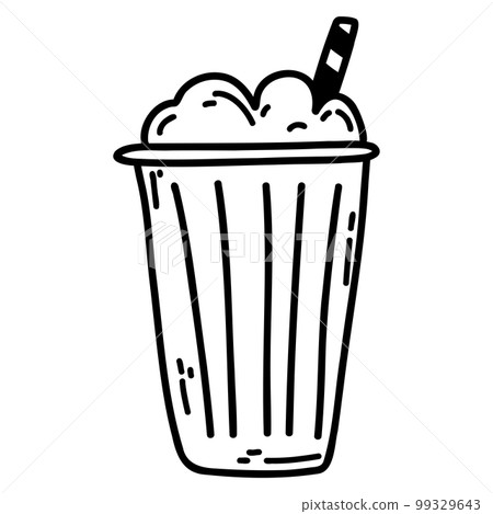 Paper cup with cream and straw. Doodle hand drawn vector illustration of cold drink, icon, design element Paper cup with cream and straw. Doodle hand drawn vector illustration of cold drink, icon, design element 99329643