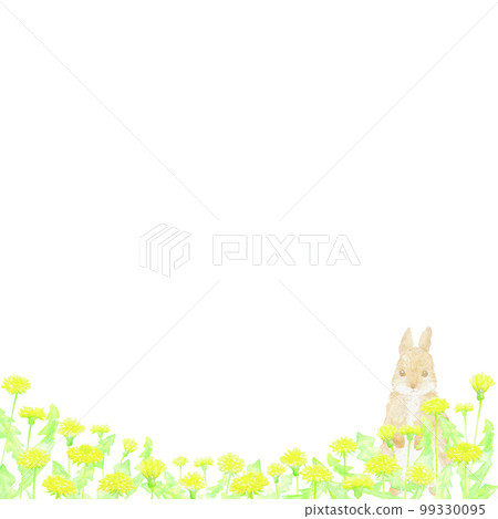 Frame of dandelion field and hare. Illustration drawn with watercolors. Frame of dandelion field and hare. Illustration drawn with watercolors. 99330095