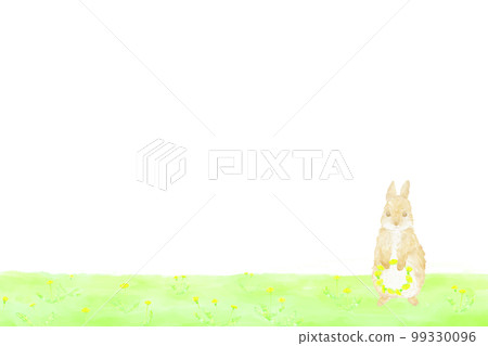 Hare field frame with dandelion wreath. Illustration drawn with watercolors. Hare field frame with dandelion wreath. Illustration drawn with watercolors. 99330096