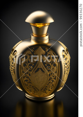 A Bottle of Perfume Women Eau De Parfum in Bottle Isolated on Black. Fragrance for Women Perfume Spray. Neural network AI generated art 99330270