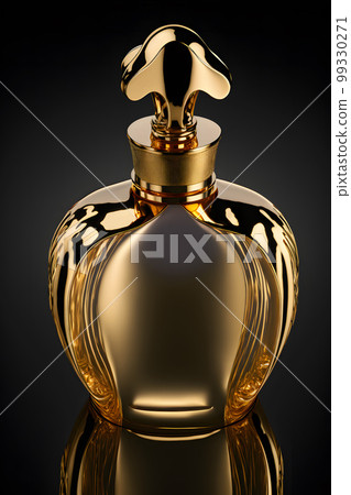 A Bottle of Perfume Women Eau De Parfum in Bottle Isolated on Black. Fragrance for Women Perfume Spray. Neural network AI generated art 99330271