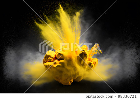 Explosion of yellow color paint powder on black background. Neural network AI generated art 99330721