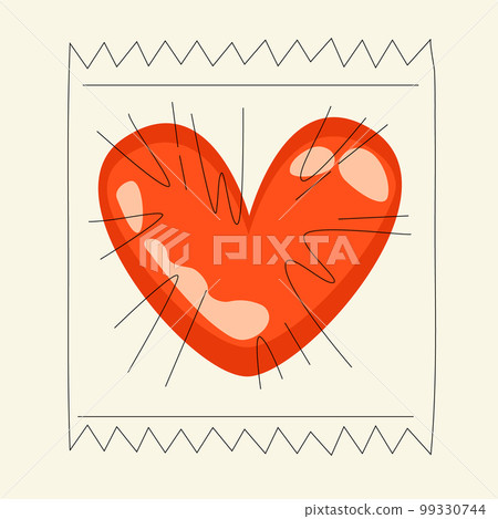 Heart shape sweet candy in package. Line simple style. Vector flat illustration 99330744