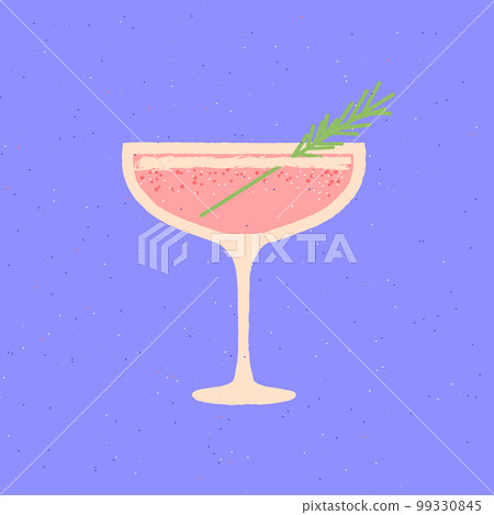 Martini dessert glass with rosemary. Flat vector illustration with texture Martini dessert glass with rosemary. Flat vector illustration with texture 99330845