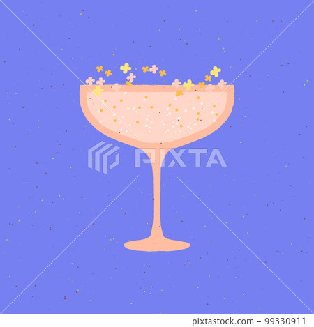Cocktail margarita with flowers for wedding. Flat vector illustration with texture 99330911