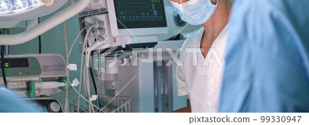 Surgery doctor operating a patient in surgical room. Healthcare and medical aid concept 99330947