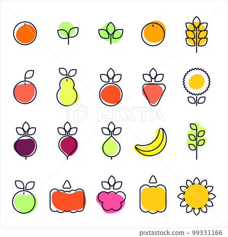 Simple, modern style icons of vegetables, fruits, cereals. cartoon flat design 99331166