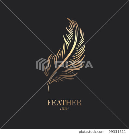 Vector Fluffy Golden Color Feather Logo Icon, Silhouette Feather Closeup Isolated. Design Template of Flamingo, Angel, Bird Feather. Lightness, Freedom Concept Vector Fluffy Golden Color Feather Logo Icon, Silhouette Feather Closeup Isolated. Design Template of Flamingo, Angel, Bird Feather. Lightness, Freedom Concept 99331811